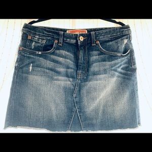 Distressed jean skirt